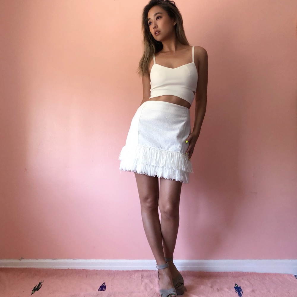 River Island Ivory Fringe Mini Skirt